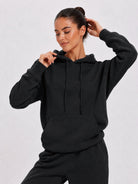 YUCOLEN Unisex Oversized Cotton Fleece Hoodie with Kangaroo Pocket in Black