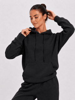 YUCOLEN Unisex Oversized Cotton Fleece Hoodie with Kangaroo Pocket in Black