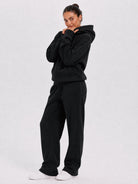YUCOLEN Unisex Oversized Cotton Fleece Hoodie with Kangaroo Pocket in Black