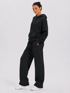 YUCOLEN Unisex Oversized Cotton Fleece Hoodie with Kangaroo Pocket in Black