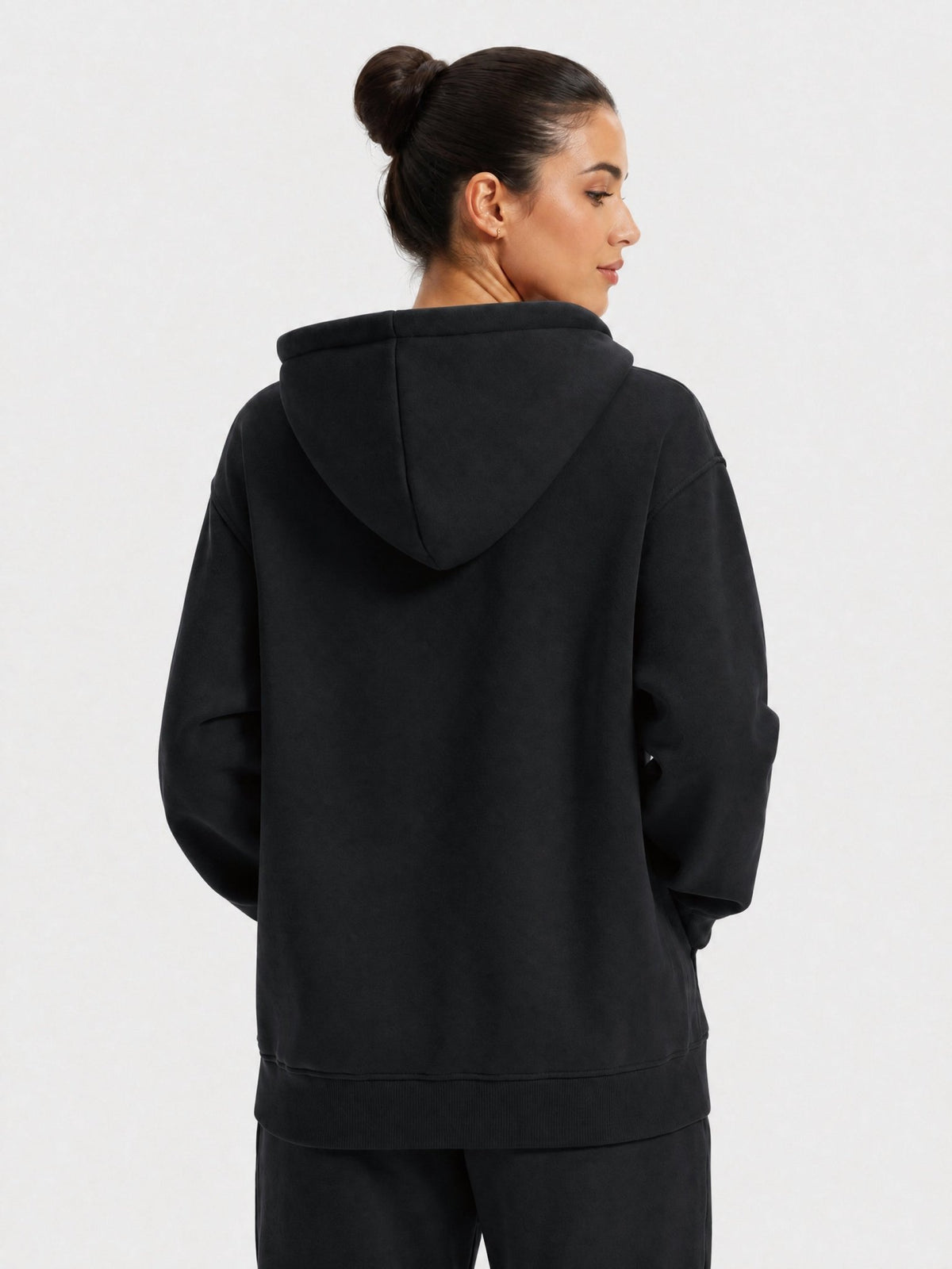 YUCOLEN Unisex Oversized Cotton Fleece Hoodie with Kangaroo Pocket in Black