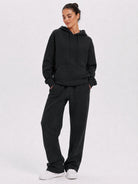 YUCOLEN Unisex Oversized Cotton Fleece Hoodie with Kangaroo Pocket in Black