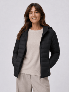 YUCOLEN Women Lightweight Hooded Puffer Jacket Water-Resistant Quilted Outdoor Coat in Black