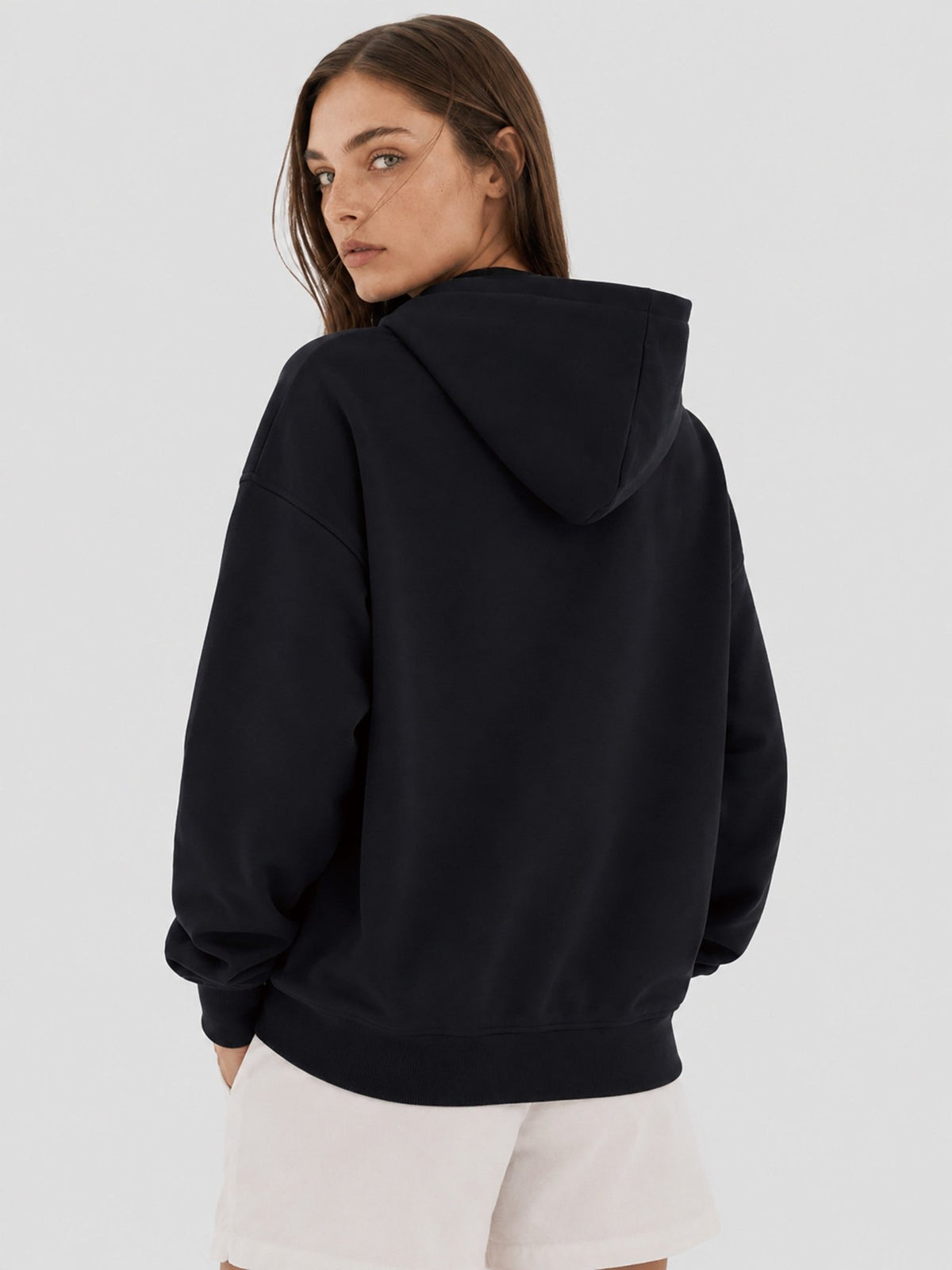 YUCOLEN Women Oversized Fleece Hoodie Loose Pullover Sweatshirt with Thumb Holes in Black