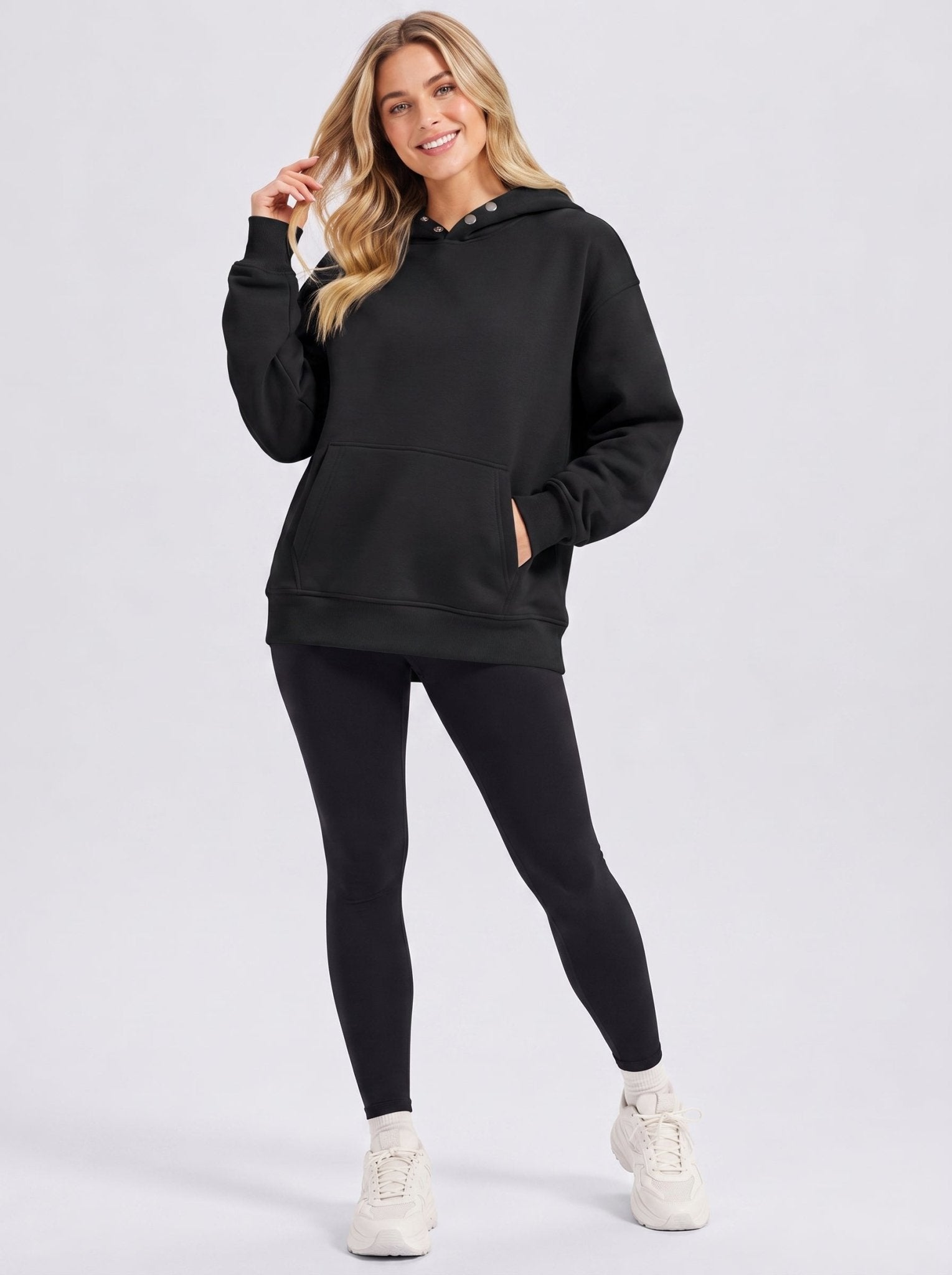 YUCOLEN Women Oversized Fleece Hoodie Loose Pullover Sweatshirt with Thumb Holes in Black