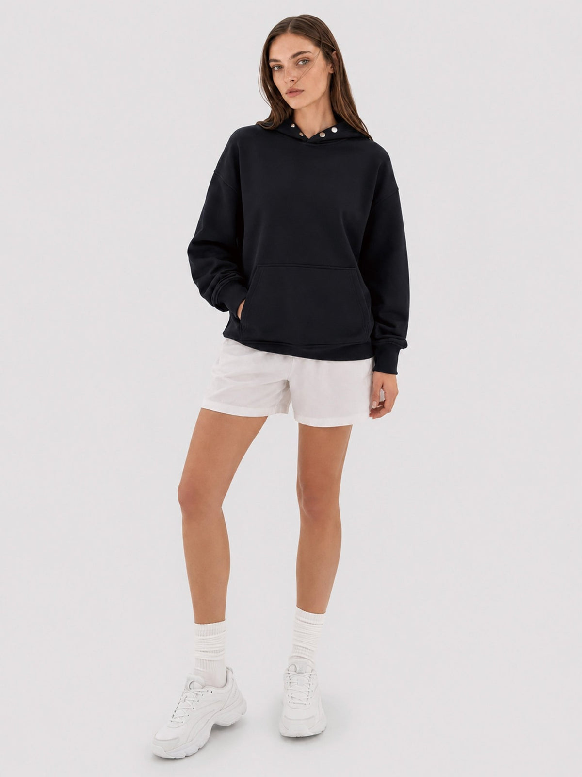 YUCOLEN Women Oversized Fleece Hoodie Loose Pullover Sweatshirt with Thumb Holes in Black