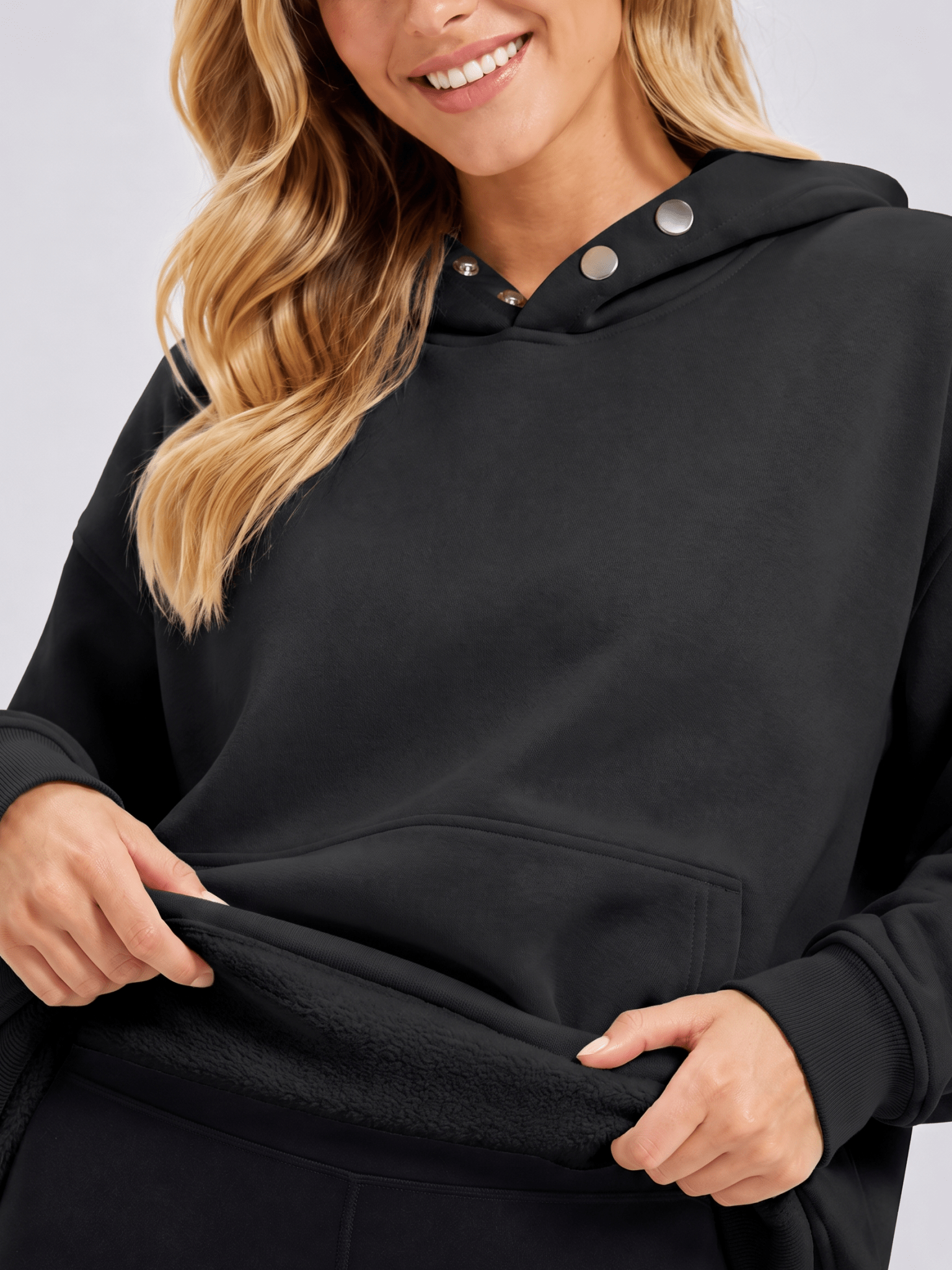 YUCOLEN Women Oversized Fleece Hoodie Loose Pullover Sweatshirt with Thumb Holes in Black