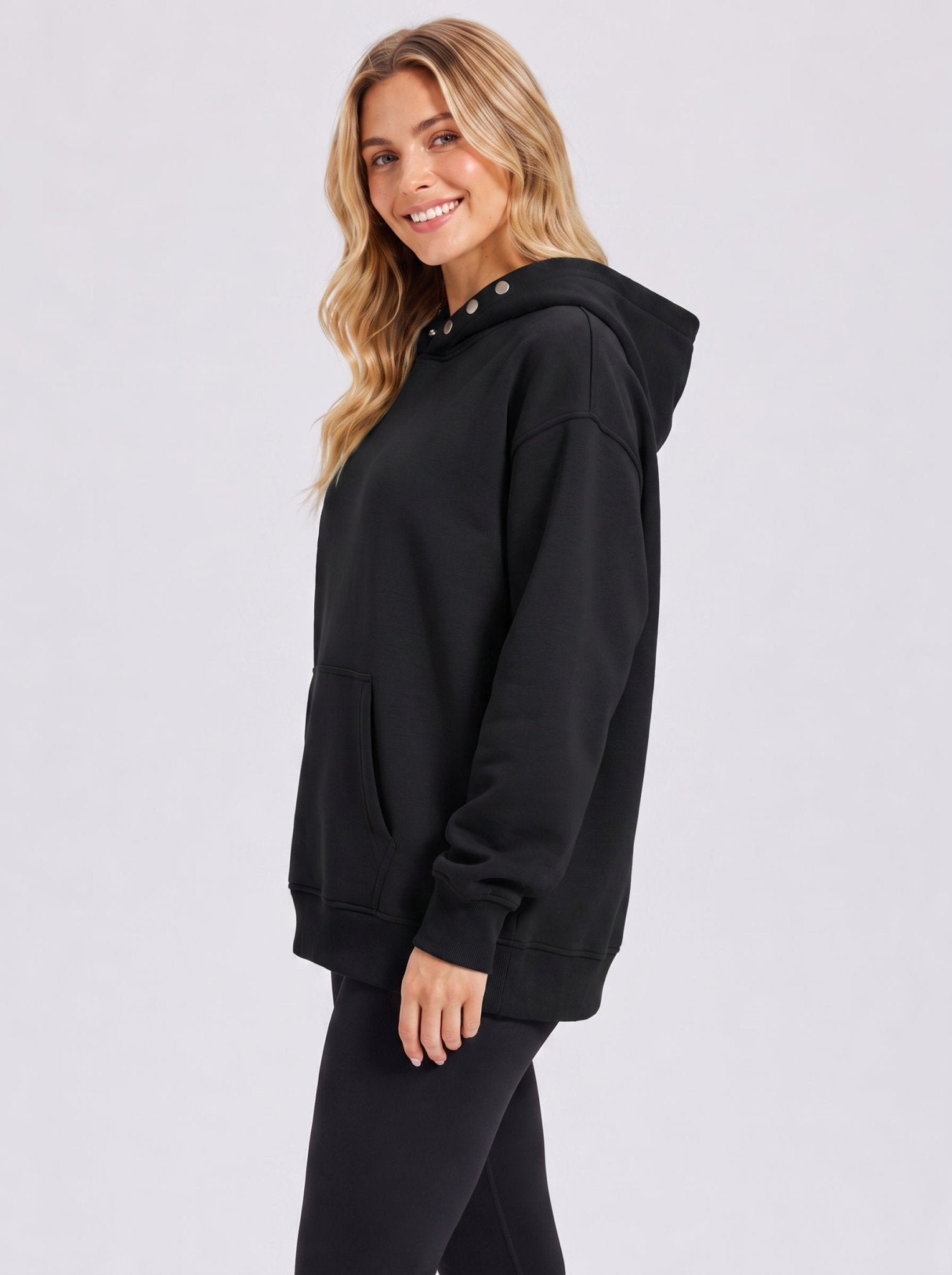 YUCOLEN Women Oversized Fleece Hoodie Loose Pullover Sweatshirt with Thumb Holes in Black