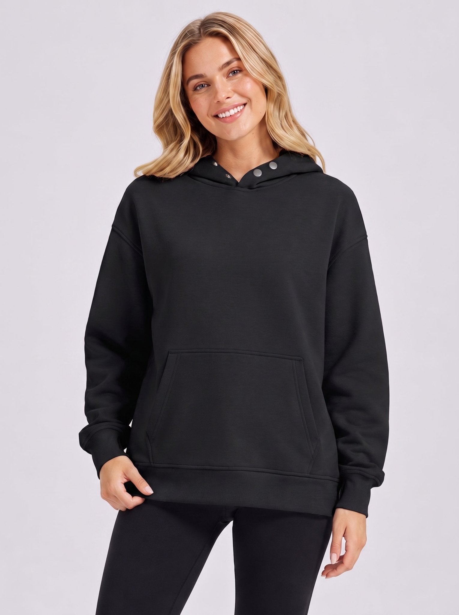 YUCOLEN Women Oversized Fleece Hoodie Loose Pullover Sweatshirt with Thumb Holes in Black