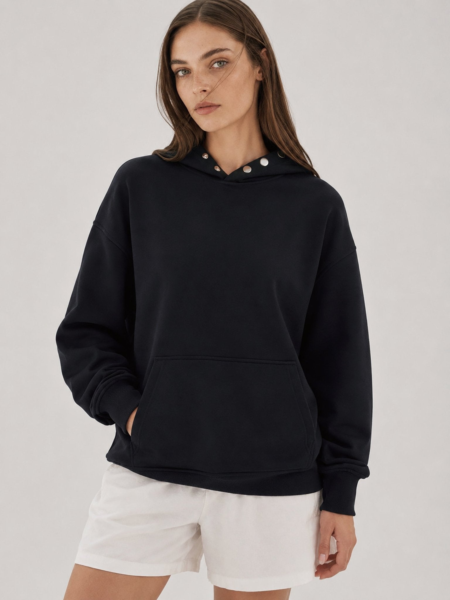 YUCOLEN Women Oversized Fleece Hoodie Loose Pullover Sweatshirt with Thumb Holes in Black