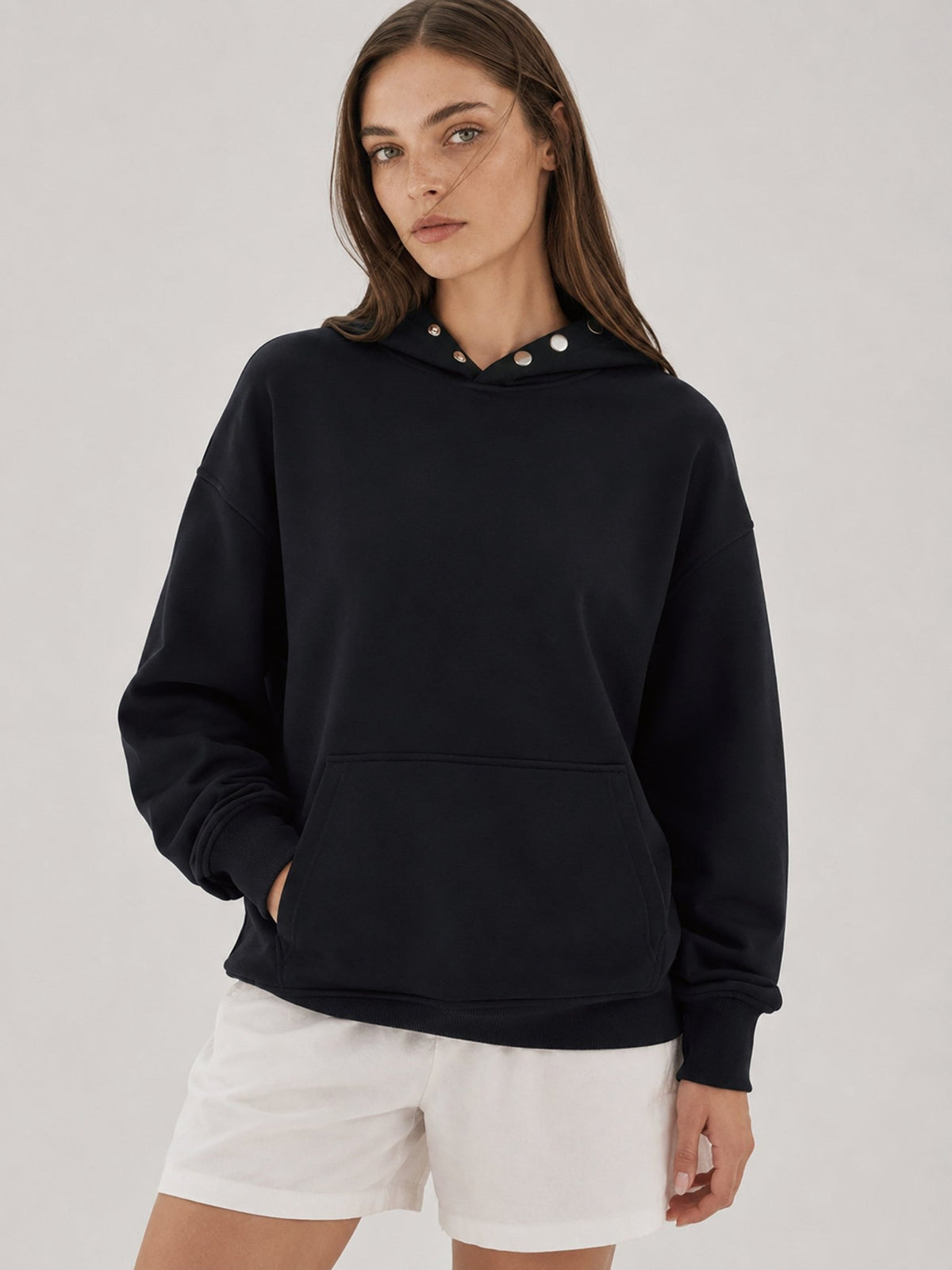 YUCOLEN Women Oversized Fleece Hoodie Loose Pullover Sweatshirt with Thumb Holes in Black