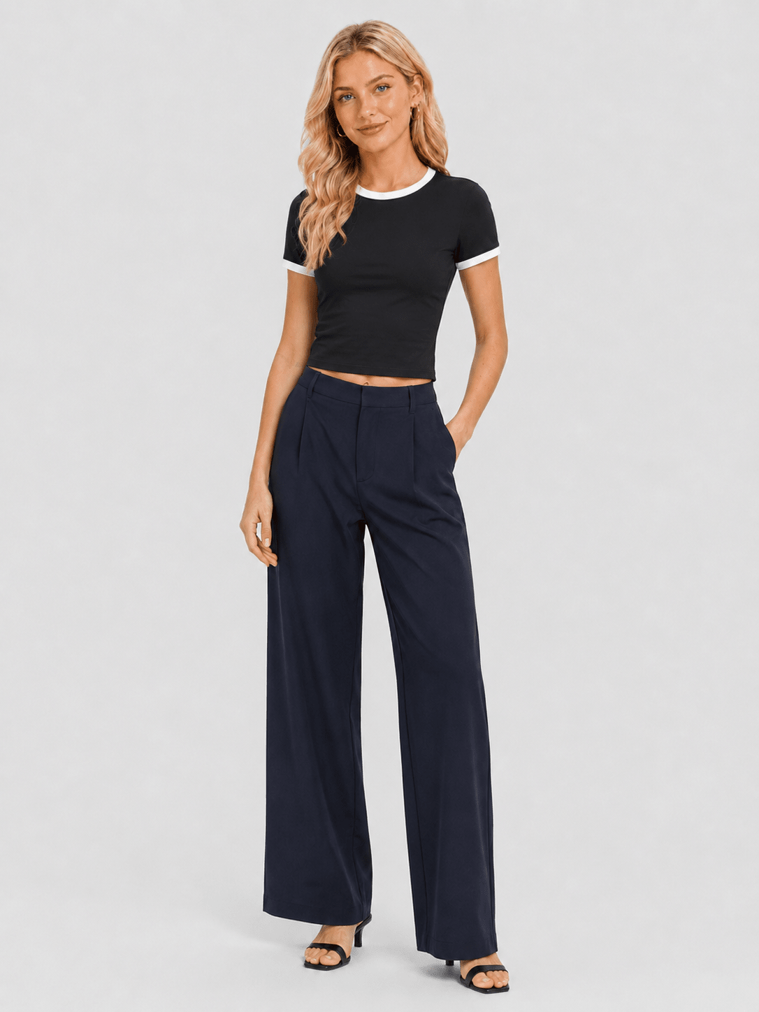 YUCOLEN Women Slim Fit Color Block Crop Top - High Stretch Athletic Shirt in Black