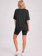 YUCOLEN Women's 2 Piece Oversized Lounge Set Matching Shorts and Tee Summer Casual Travel Athleisure Outfit in Black