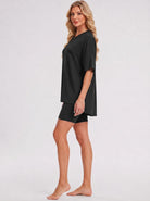 YUCOLEN Women's 2 Piece Oversized Lounge Set Matching Shorts and Tee Summer Casual Travel Athleisure Outfit in Black