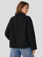 YUCOLEN Women‘s Button Down Fleece Jacket Soft Fuzzy Lapel Collar Coat with Pockets in Black