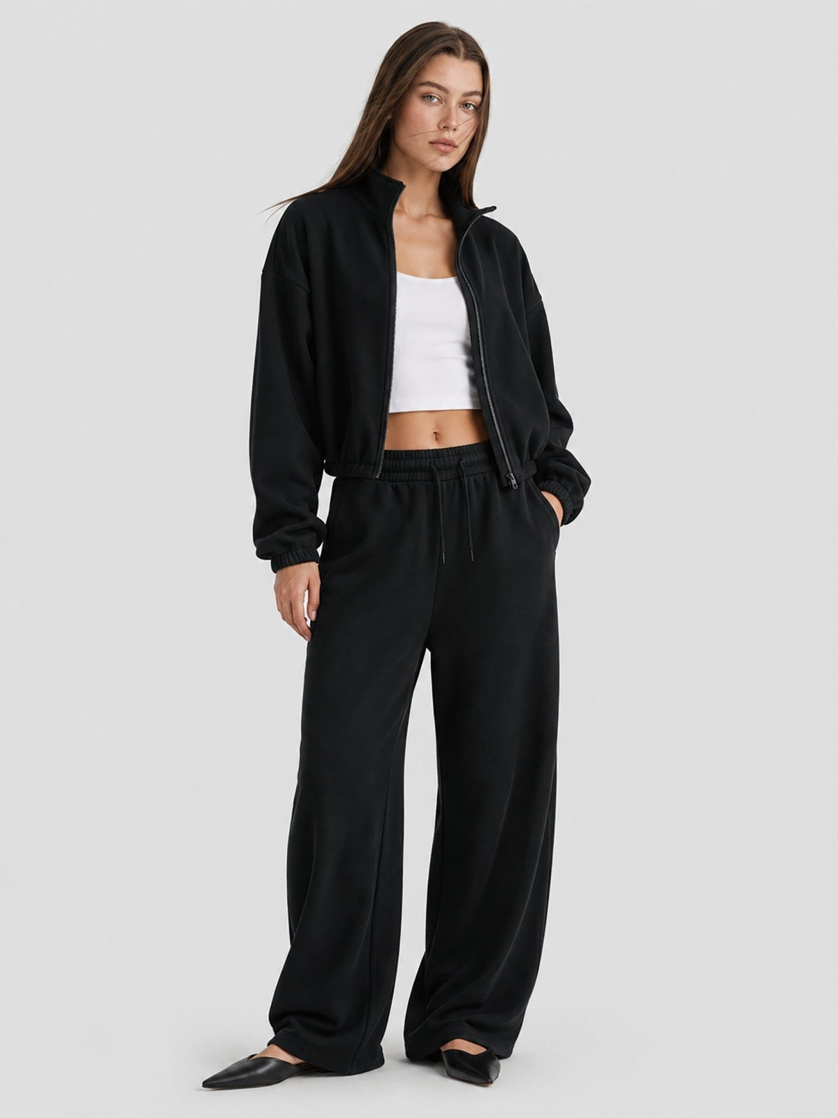 YUCOLEN Women's Cropped Fleece Jacket Full Zip Lightweight Workout Coat in Black