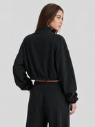 YUCOLEN Women's Cropped Fleece Jacket Full Zip Lightweight Workout Coat in Black