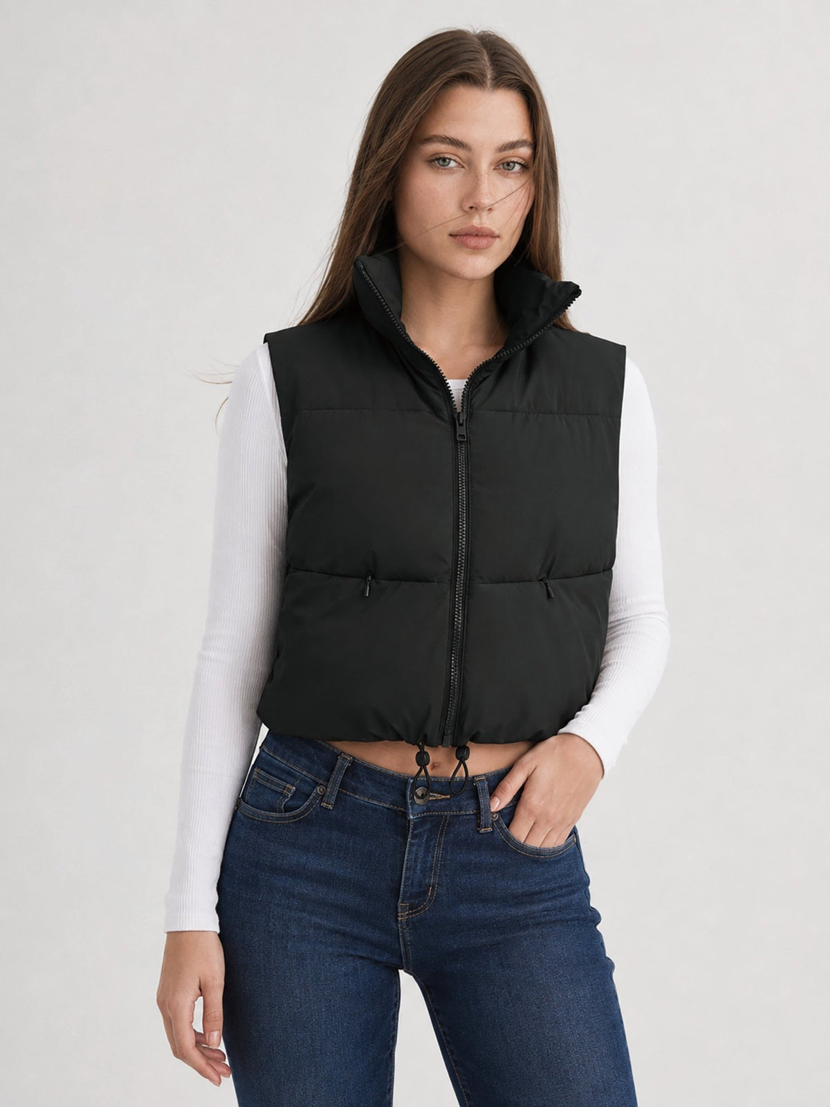 YUCOLEN Women's Cropped Puffer Vest Lightweight Sleeveless Quilted Bubble Gilet in Black
