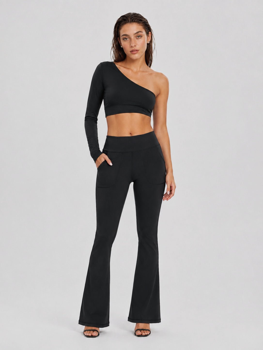 YUCOLEN Women's Flare Yoga Pants Foldover High Waist Bootcut Leggings with Pockets in Black