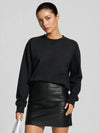 YUCOLEN Women's Fleece Lined Crewneck Sweatshirt with Thumb Holes Loose Fit Pullover in Black