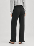 YUCOLEN Women's Fleece Lined Wide Leg Sweatpants Thermal Cotton Lounge Pants with Side Slits in Black