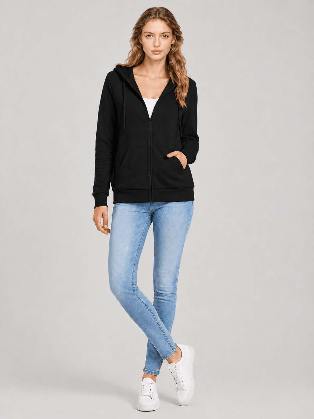 YUCOLEN Women's Fleece Lined Zip Up Hoodie Lightweight Athletic Hooded Sweatshirt in Black