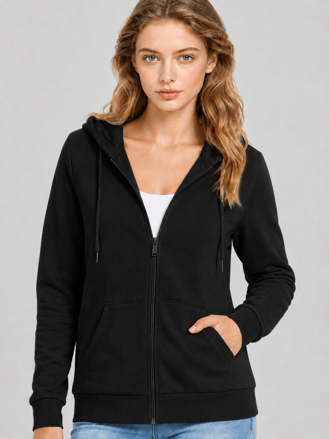 YUCOLEN Women's Fleece Lined Zip Up Hoodie Lightweight Athletic Hooded Sweatshirt in Black