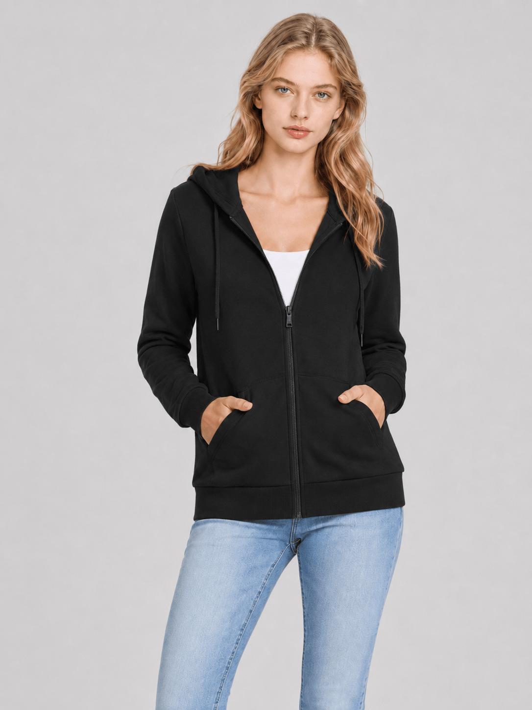 YUCOLEN Women's Fleece Lined Zip Up Hoodie Lightweight Athletic Hooded Sweatshirt in Black