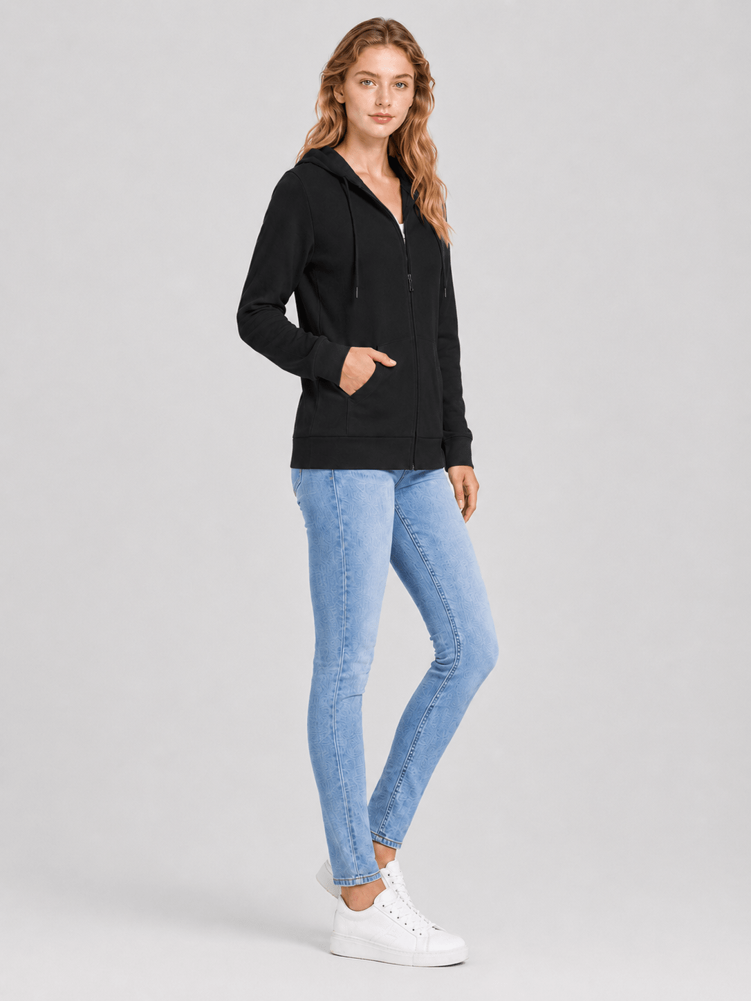YUCOLEN Women's Fleece Lined Zip Up Hoodie Lightweight Athletic Hooded Sweatshirt in Black
