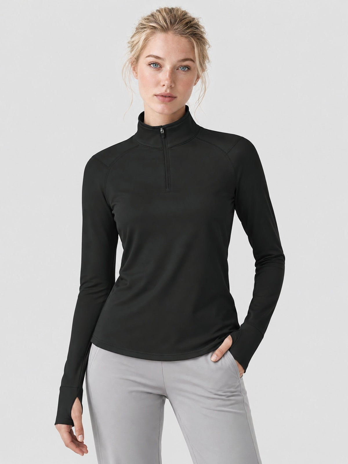 YUCOLEN Women's Fleece Quarter Zip Pullover for Running & Golf in Black