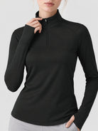 YUCOLEN Women's Fleece Quarter Zip Pullover for Running & Golf in Black