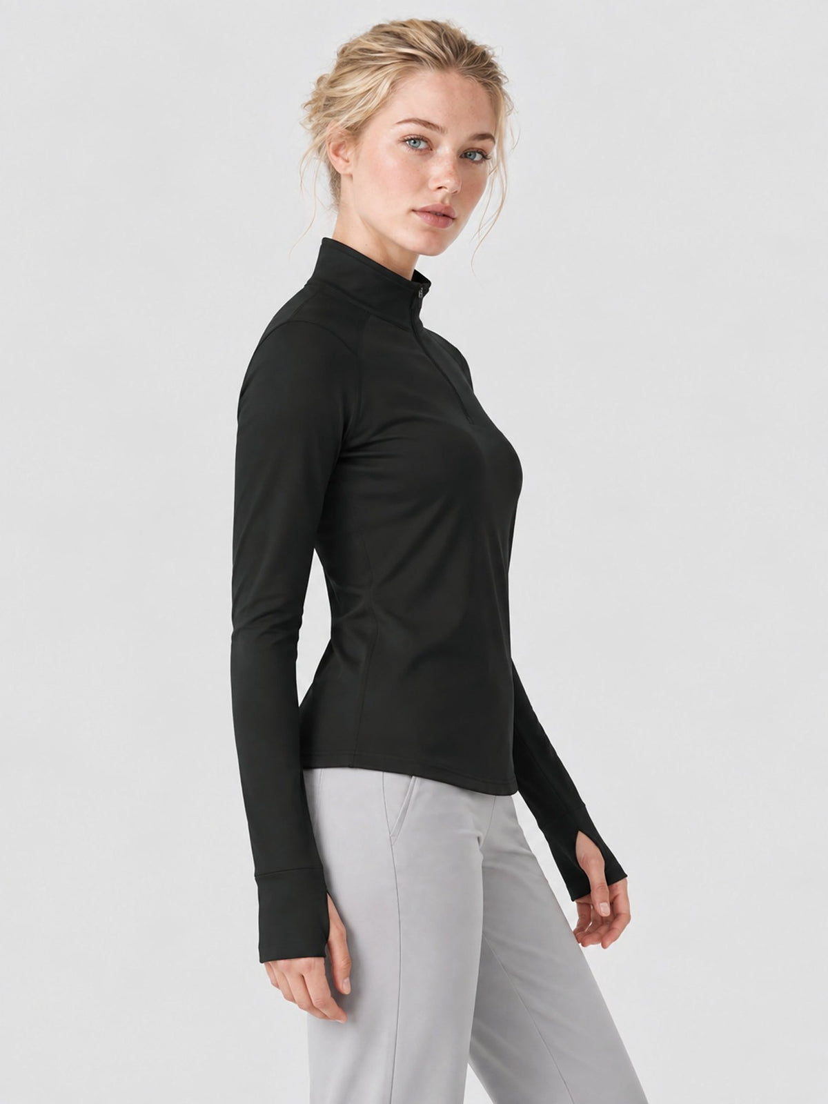 YUCOLEN Women's Fleece Quarter Zip Pullover for Running & Golf in Black