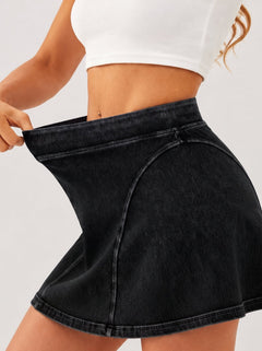 YUCOLEN Women's High Waisted Denim Skort Stretch Jean Skirt with Inner Shorts in Black