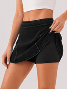 YUCOLEN Women's High Waisted Denim Skort Stretch Jean Skirt with Inner Shorts in Black