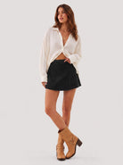 YUCOLEN Women's High Waisted Denim Skort Stretch Jean Skirt with Inner Shorts in Black