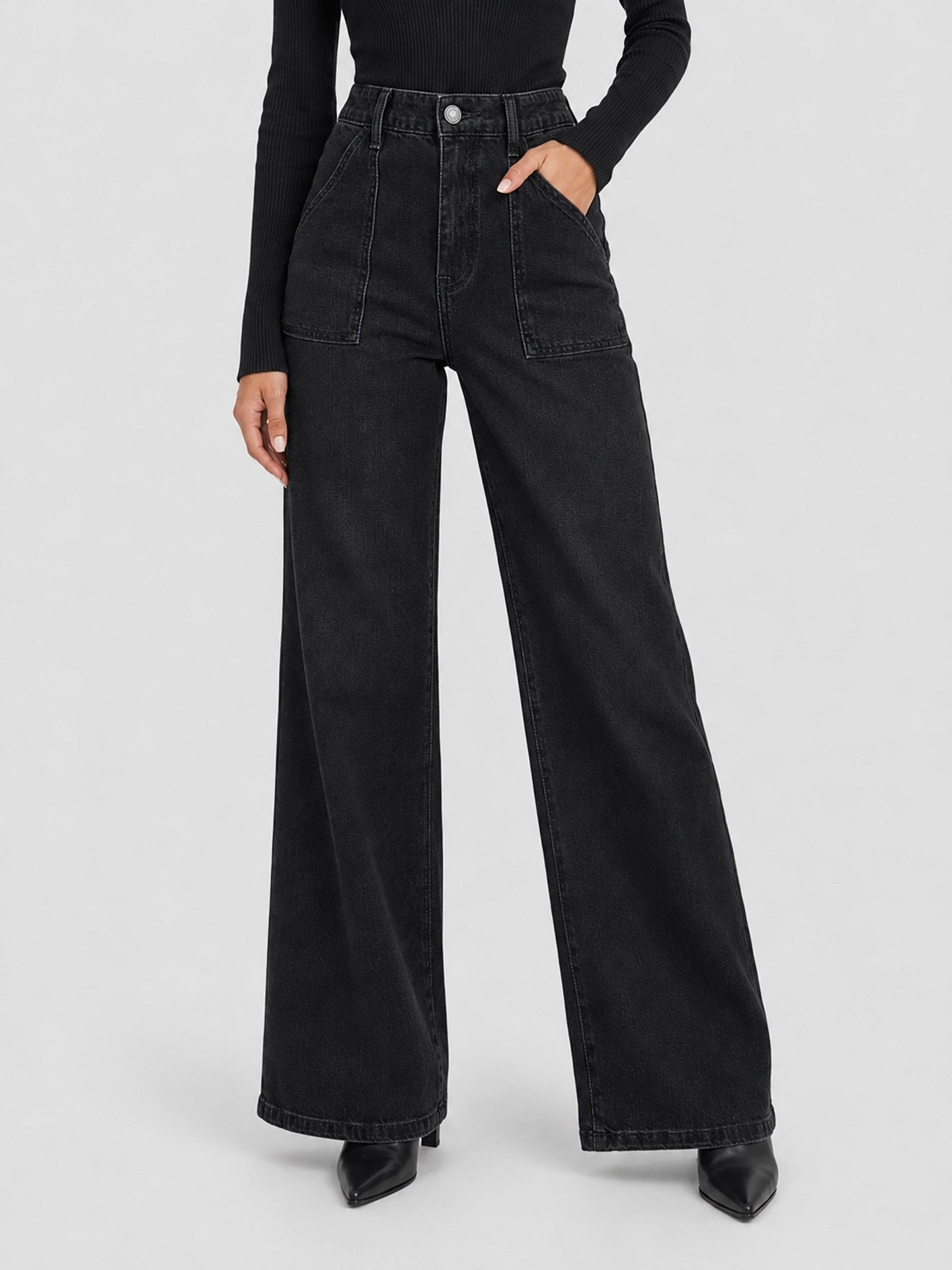 YUCOLEN Women's High Waisted Straight Leg Stretchy Denim Jeans with Pockets in Black