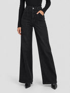 YUCOLEN Women's High Waisted Straight Leg Stretchy Denim Jeans with Pockets in Black