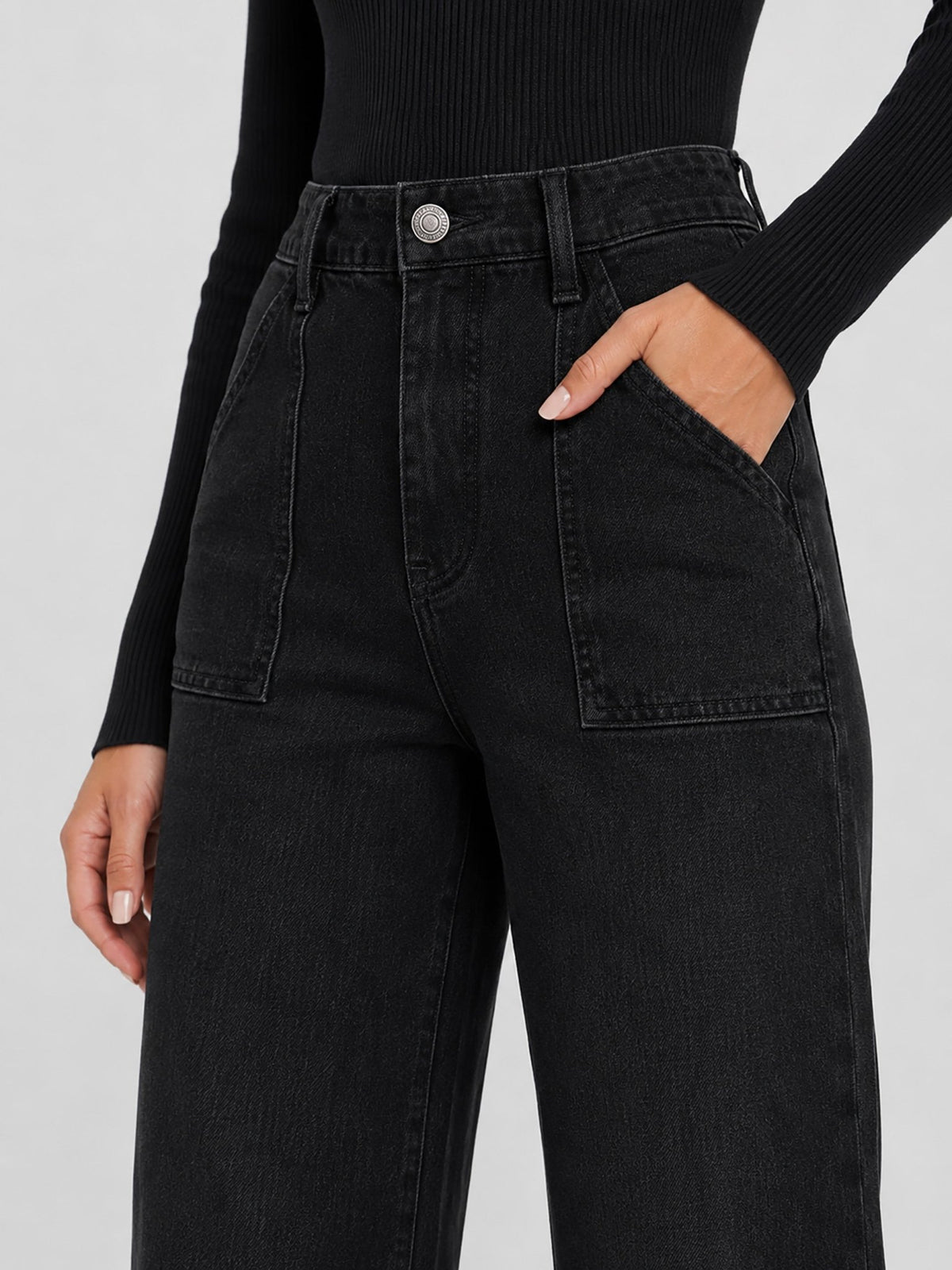 YUCOLEN Women's High Waisted Straight Leg Stretchy Denim Jeans with Pockets in Black
