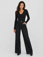 YUCOLEN Women's High Waisted Straight Leg Stretchy Denim Jeans with Pockets in Black