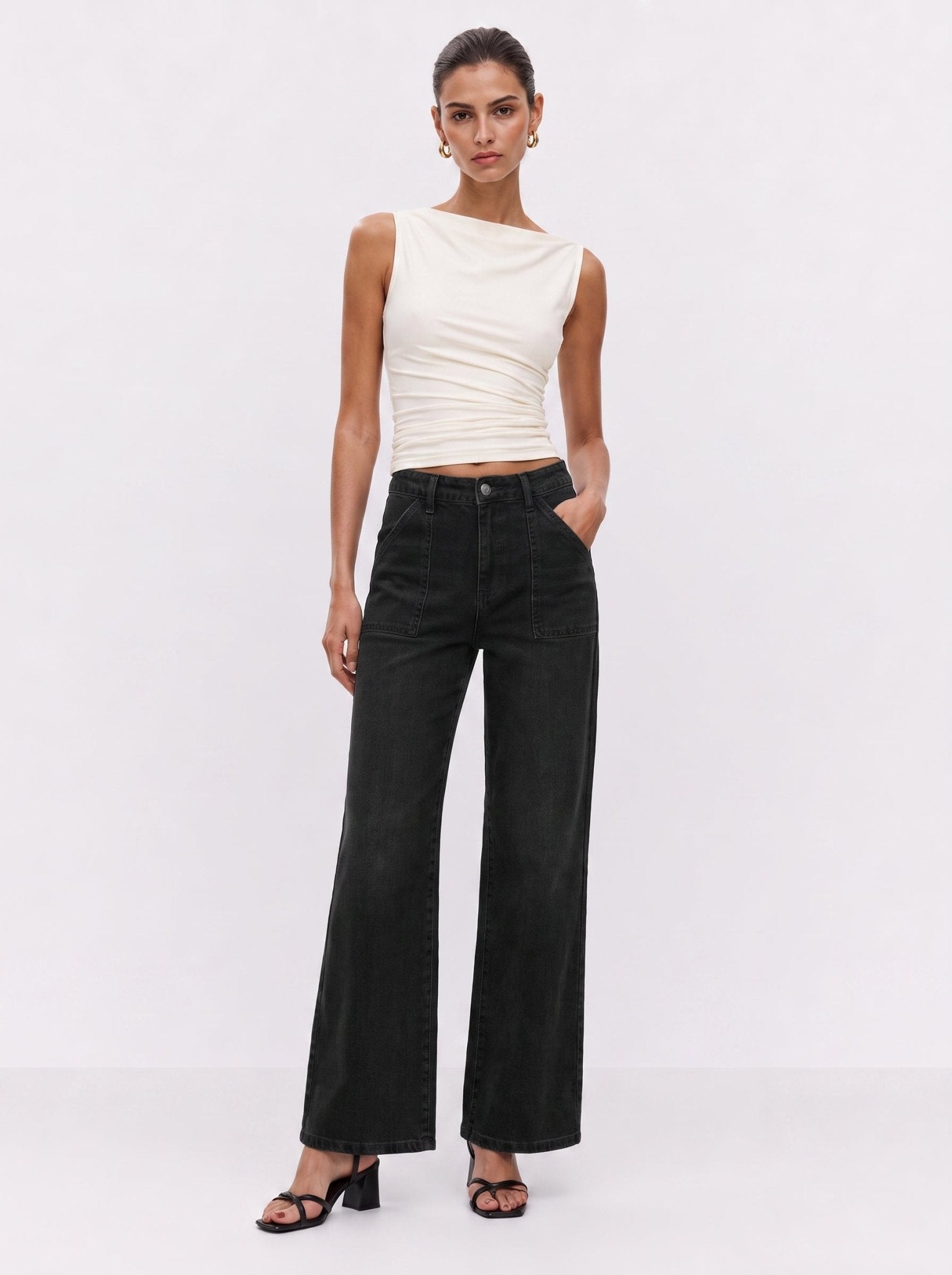 YUCOLEN Women's High Waisted Straight Leg Stretchy Denim Jeans with Pockets in Black
