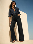 YUCOLEN Women's High Waisted Straight Leg Stretchy Denim Jeans with Pockets in Black