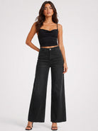 YUCOLEN Women's High Waisted Wide Leg Jeans Stretchy Vintage Loose Denim Pants in Black