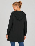 YUCOLEN Women's Hooded Open Front Cardigan Soft Knit Mid-Thigh Coatigan with Pockets in Black