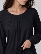 YUCOLEN Women's Lantern Sleeve Pleated Blouse Soft Cotton Rayon Dressy Casual Top in Black