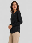 YUCOLEN Women's Lantern Sleeve Pleated Blouse Soft Cotton Rayon Dressy Top in Black