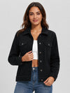 YUCOLEN Women's Lightweight Cropped Corduroy Shacket with 4 Pockets Button Down Casual Jacket in Black