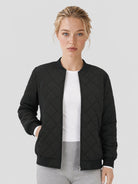 YUCOLEN Women's Lightweight Diamond Quilted Bomber Jacket with Secure Zip Pockets in Black