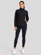 YUCOLEN Women's Lightweight Full Zip Fleece Jacket Windproof Stand Collar Outdoor Sweatshirt in Black