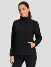 YUCOLEN Women's Lightweight Full Zip Fleece Jacket Windproof Stand Collar Outdoor Sweatshirt in Black