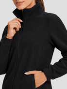 YUCOLEN Women's Lightweight Full Zip Fleece Jacket Windproof Stand Collar Outdoor Sweatshirt in Black